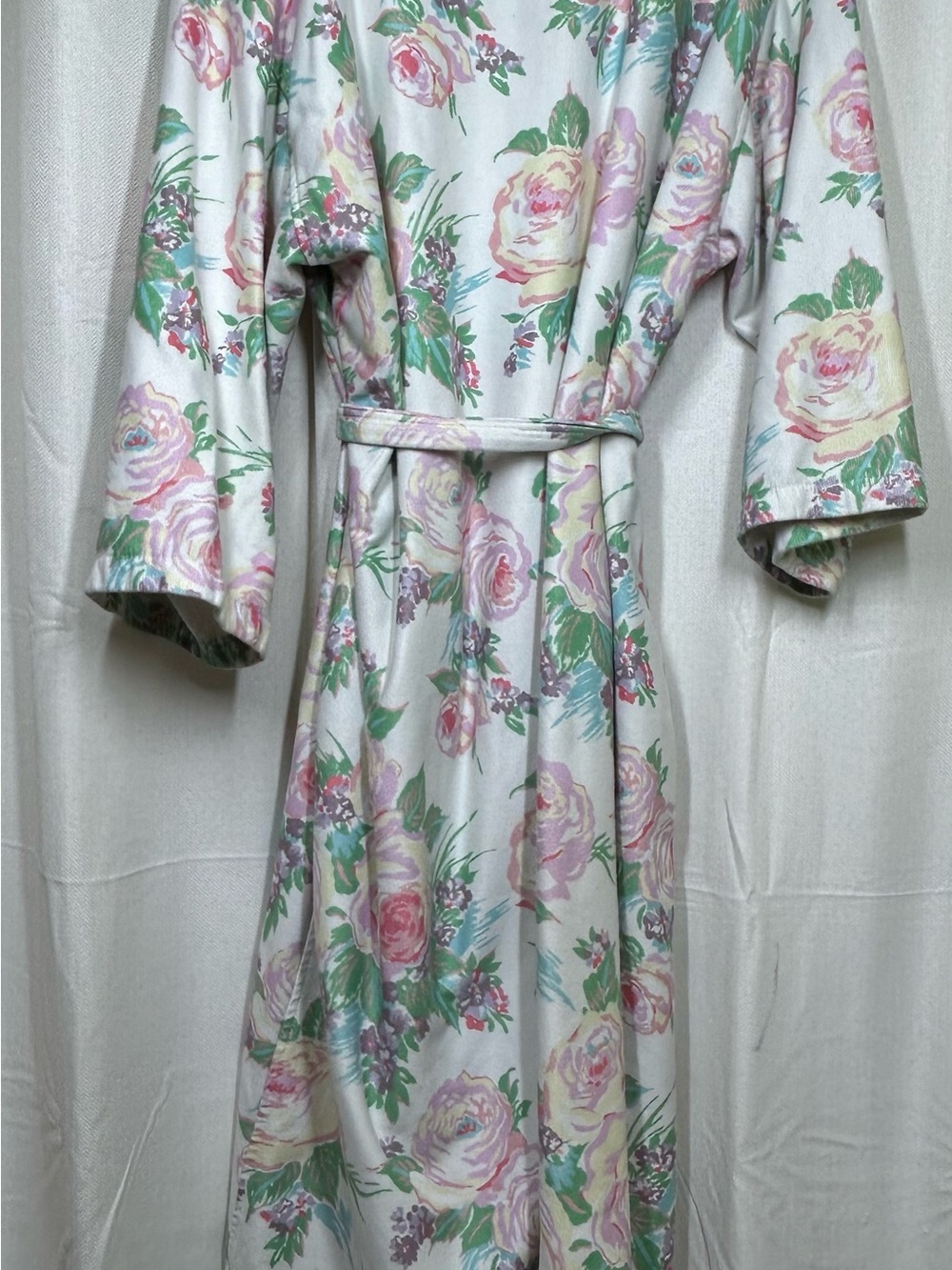 Dorothy Draper Princess Grace Rose Robe One Size Floral Belted - Picture 7 of 7